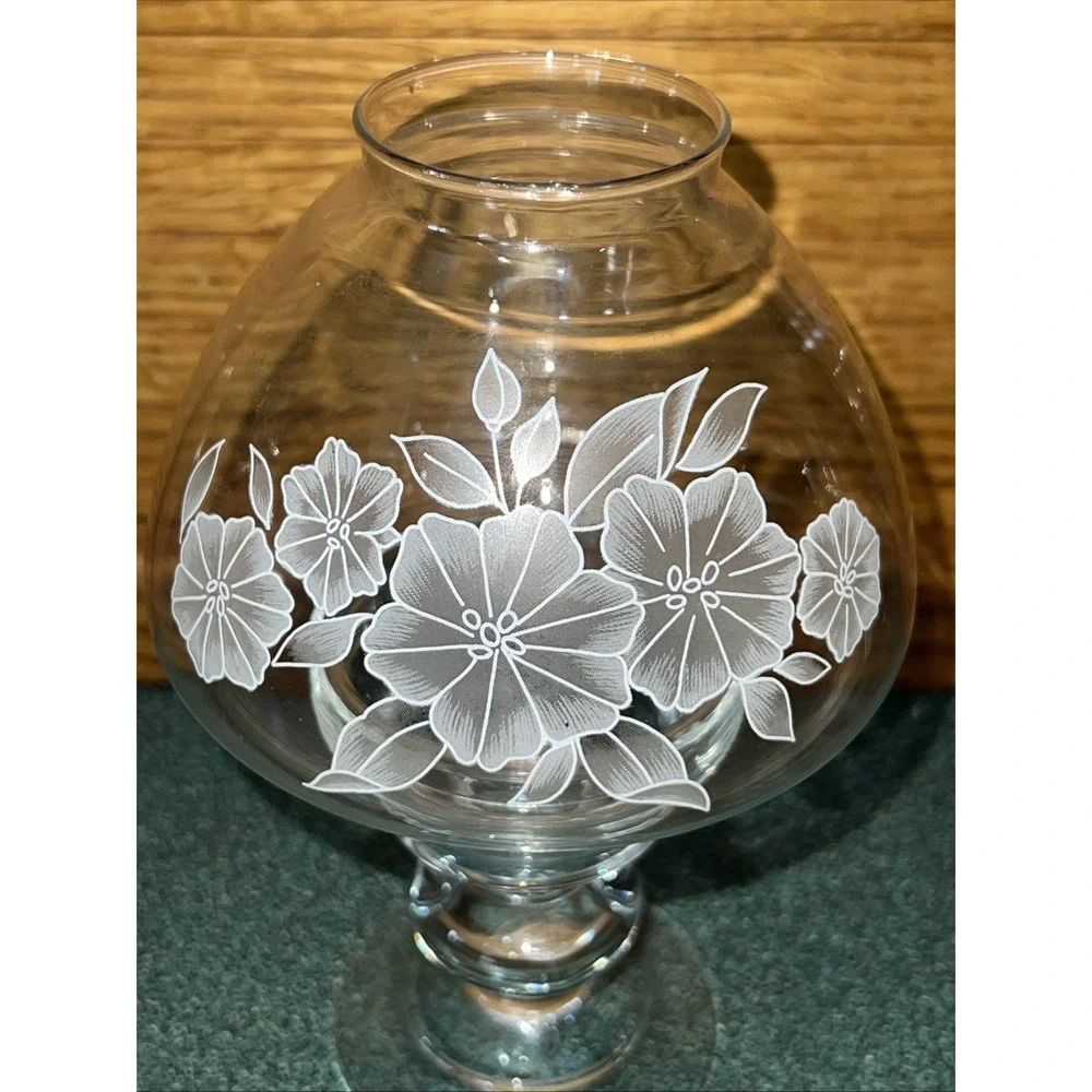 Vtg Pasabahce Blown Glass Hurricane Candle Shade Globe and Base Blossom Design